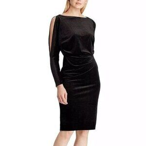 Ralph Lauren‎ Women's Velvet Split Sleeve Ruched Waist Cocktail Dress Size 10